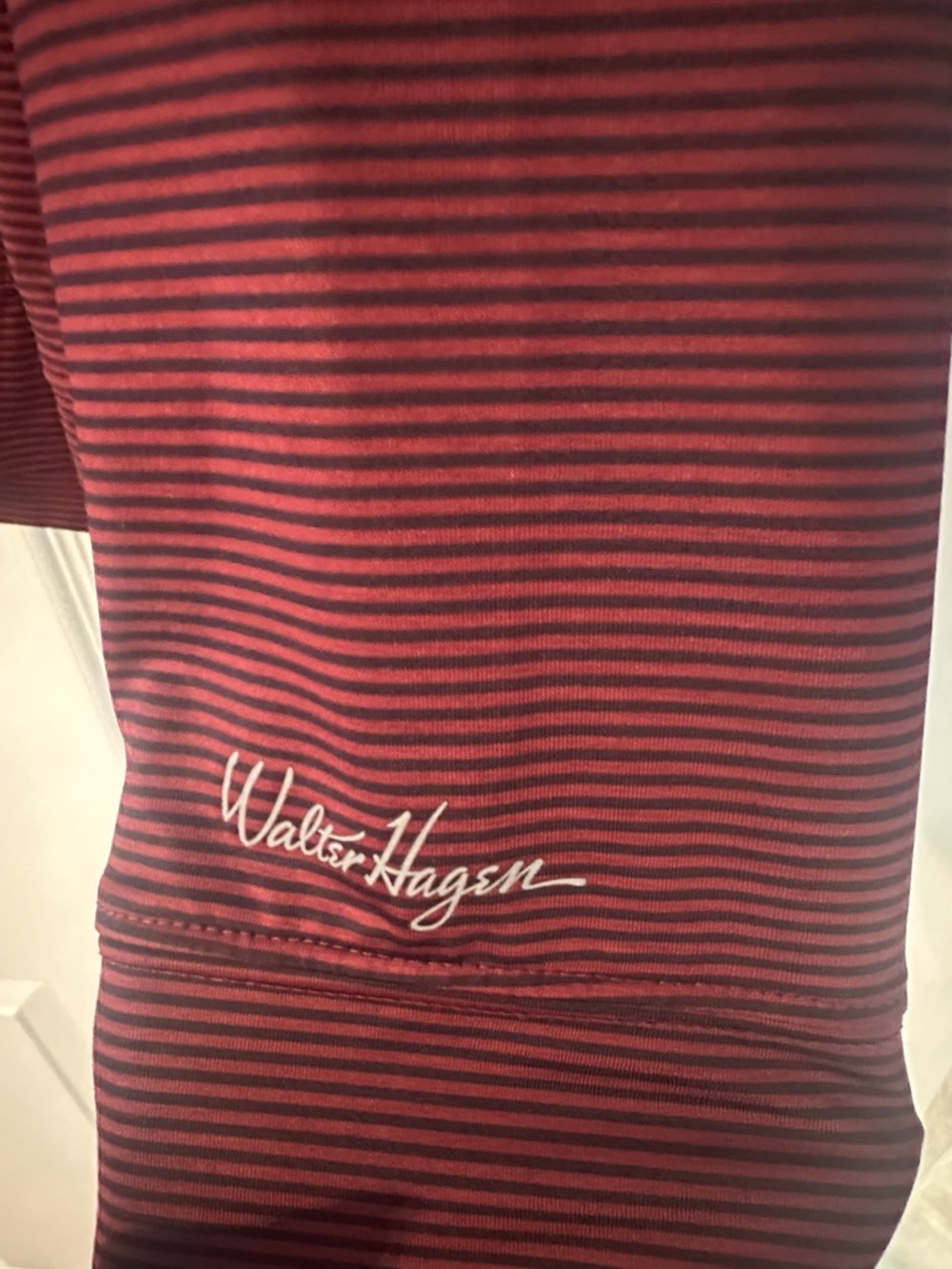 Walter Hagen burgundy and navy Striped long sleeve Polo - Picture 2 of 9
